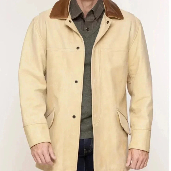 Overland Palomino Italian Calf Skin Leather Barn Coat Size 48 - Picture 1 of 9